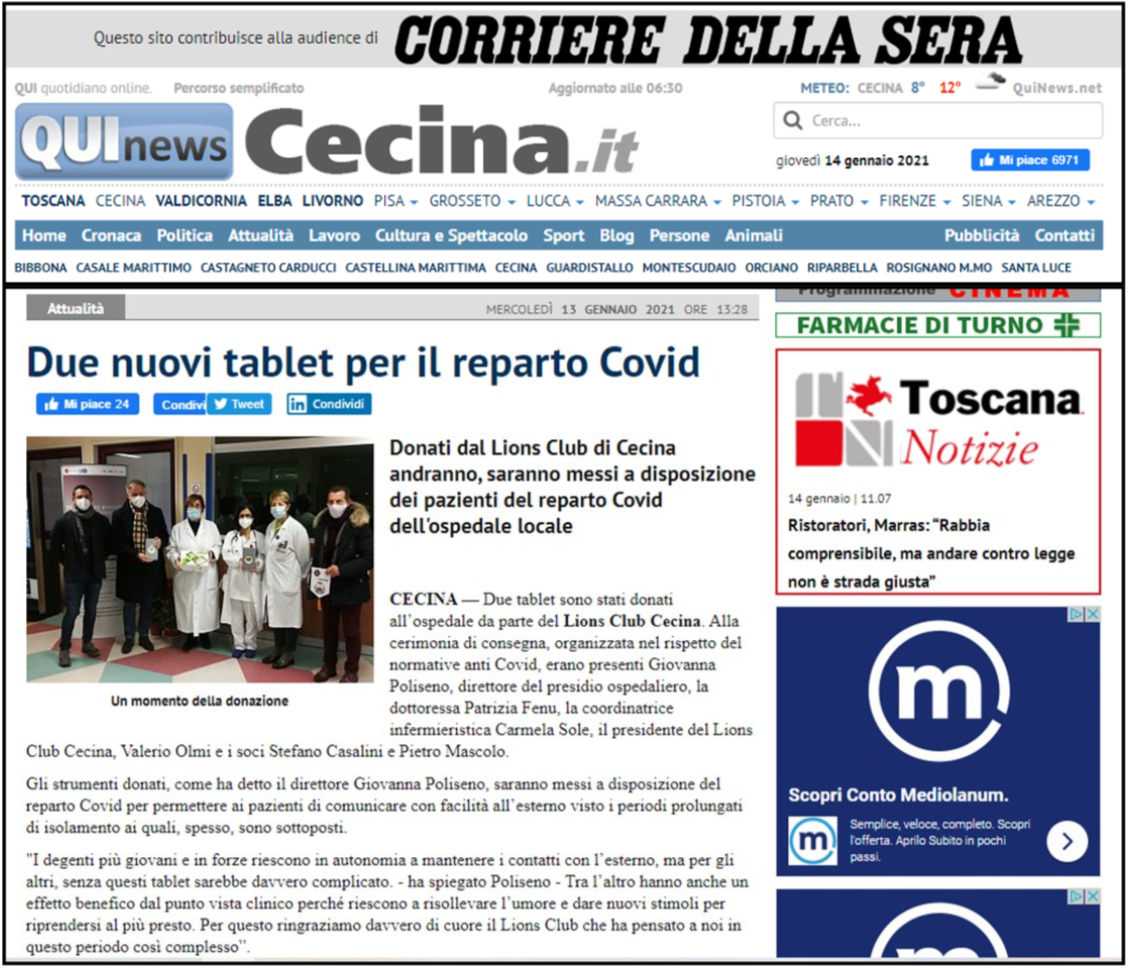 Qui News Cecina - Due nuovi tablet per il reparto Covid
