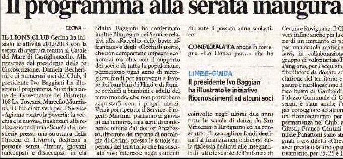 Il Lions Club al fianco dei più deboli — Il programma alla serata inaugurale