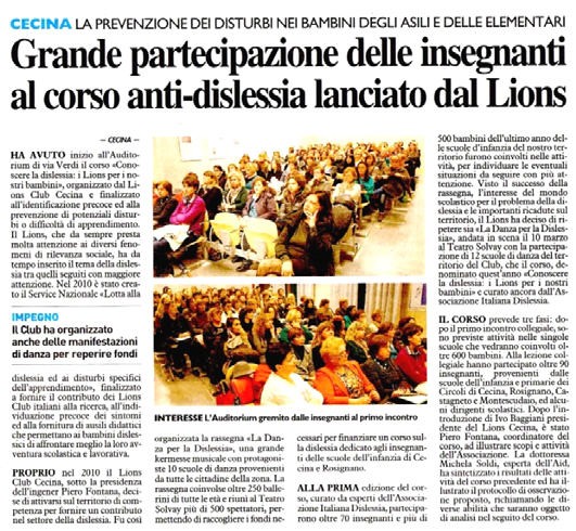 La Nazione - Grande partecipazione delle insegnanti al corso anti-dislessia lanciato dal Lions