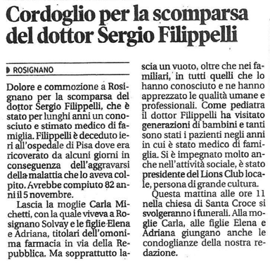 Cordoglio per la scomparsa del dottor Sergio Filippelli