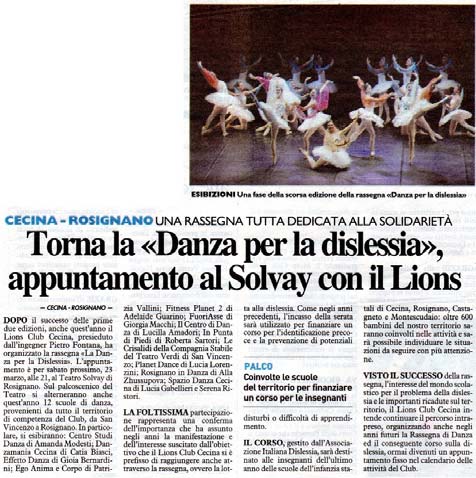 La Nazione - Torna la «Danza per la dislessia», appuntamento al Solvay con il Lions