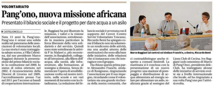 Il Tirreno - Pang'ono, nuova missione africana