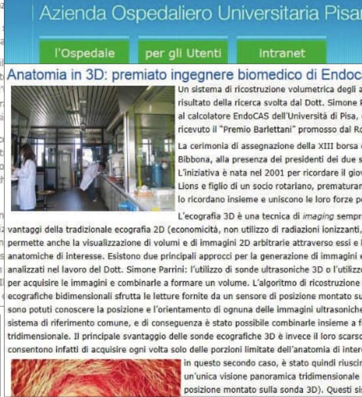 Azienda Ospedaliero Universitaria Pisana - Anatomia in 3D: premiato ingegnere biomedico di EndoCAS