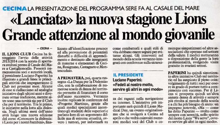 La Nazione - «Lanciata» la nuova stagione Lions: grande attenzione al mondo giovanile