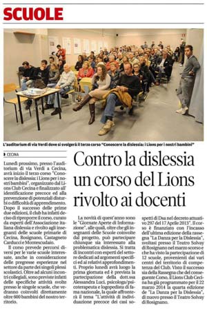 Il Tirreno - Contro la dislessia un corso del Lions rivolto ai docenti