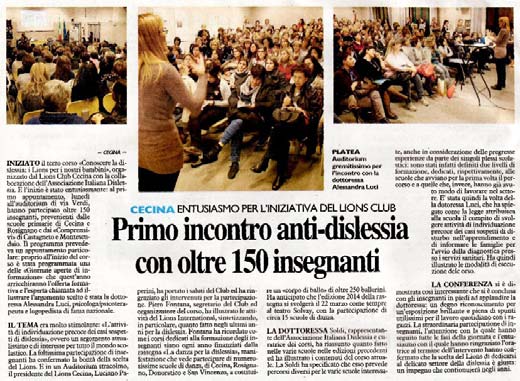 La Nazione - Primo incontro anti-dislessia con oltre 150 insegnanti