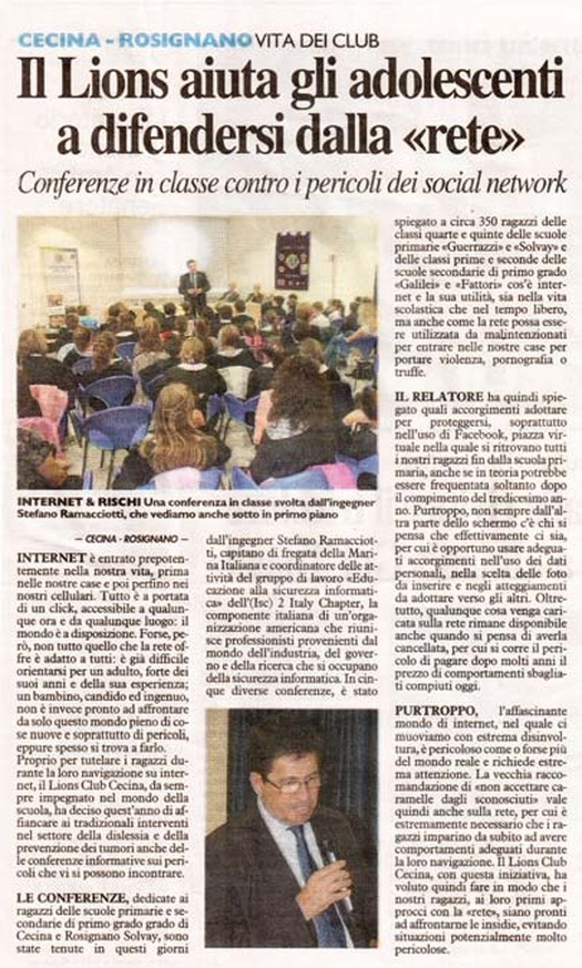 La Nazione - Il Lions aiuta gli adolescenti a difendersi dalla «rete»