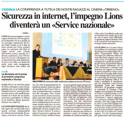 La Nazione - Sicurezza in internet, l'impegno Lions diventerà un «Service nazionale»