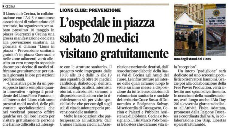 Il Tirreno - L'ospedale in piazza: sabato 20 medici visitano gratuitamente