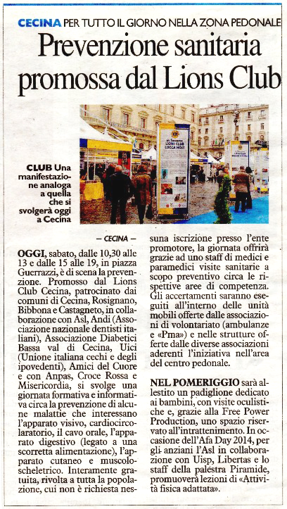 La Nazione - Prevenzione sanitaria promossa dal Lions Club