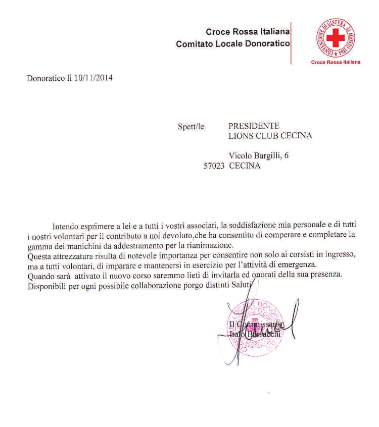 Il grazie della Croce Rossa di Donoratico per i manichini della rianimazione