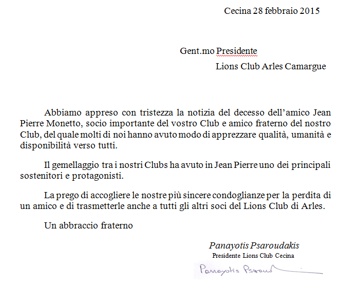 La pagina di Arles: gli auguri di Pasqua e il ricordo di Jean Pierre Monetto