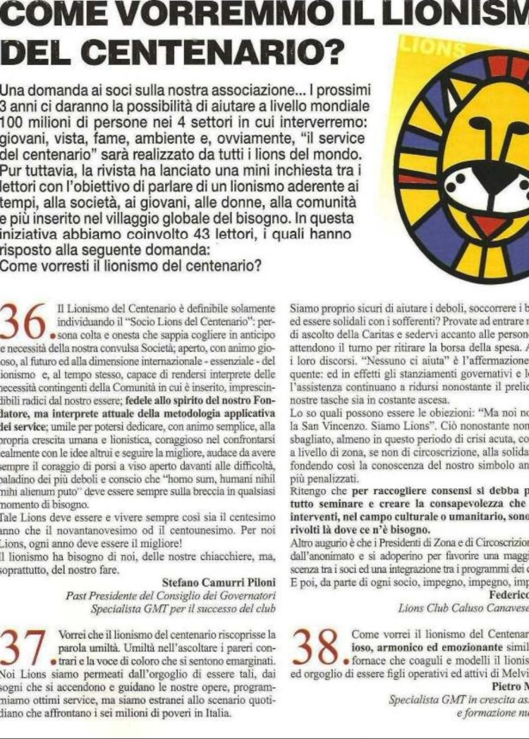 «Come vorremmo il lionismo del centenario?»: il contributo del Segretario Baggiani