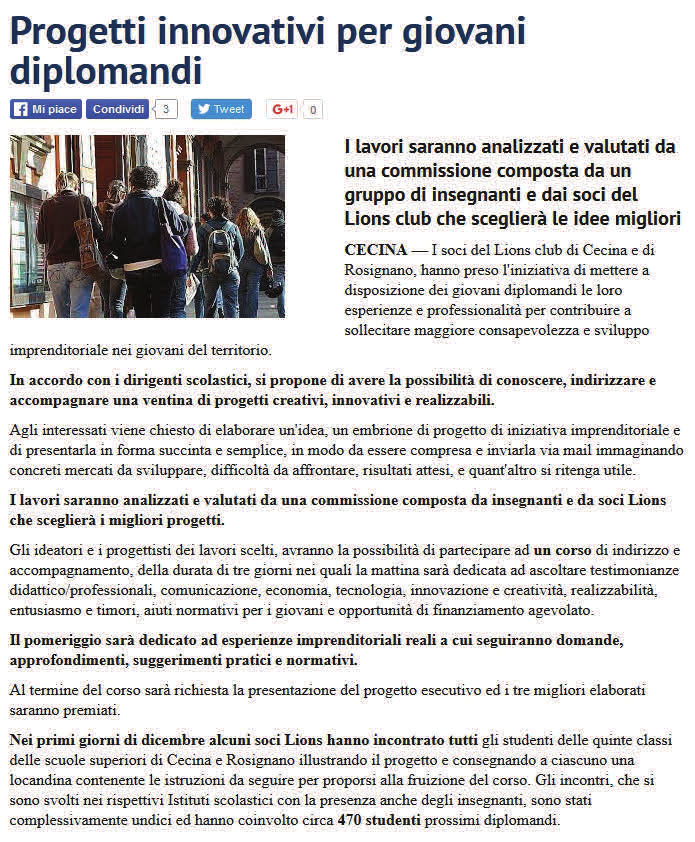 Progetti innovativi per giovani diplomandi