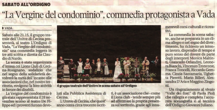 «La Vergine del condominio», commedia protagonista a Vada