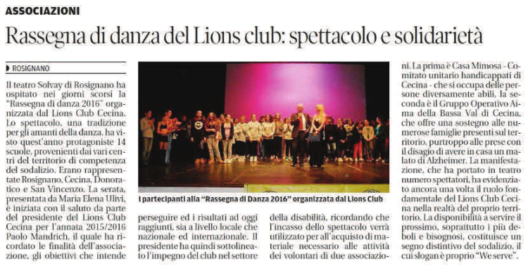 Rassegna di danza del Lions club: spettacolo per la solidarietà