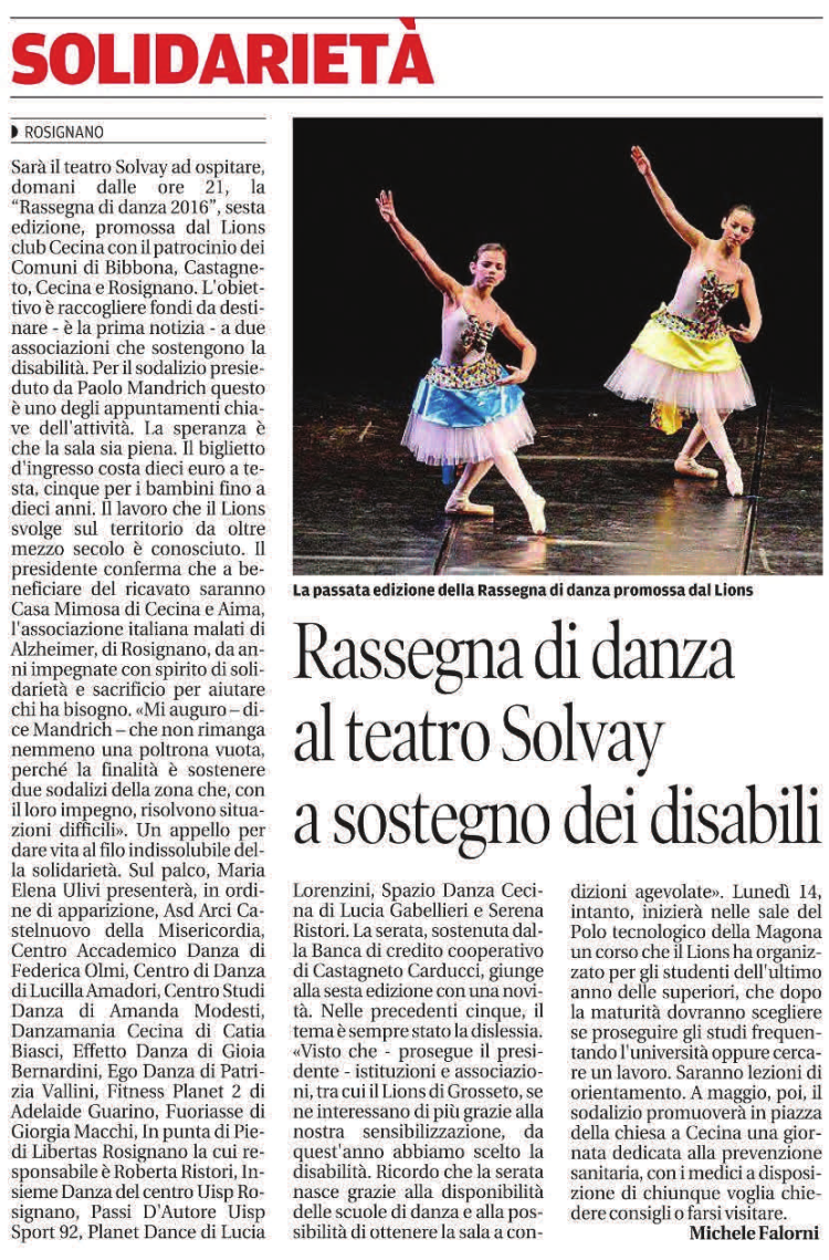 Rassegna di danza al teatro Solvay a sostegno dei disabili