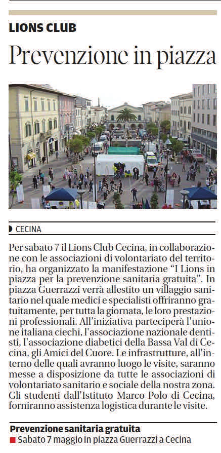 Lions Club - Prevenzione in piazza
