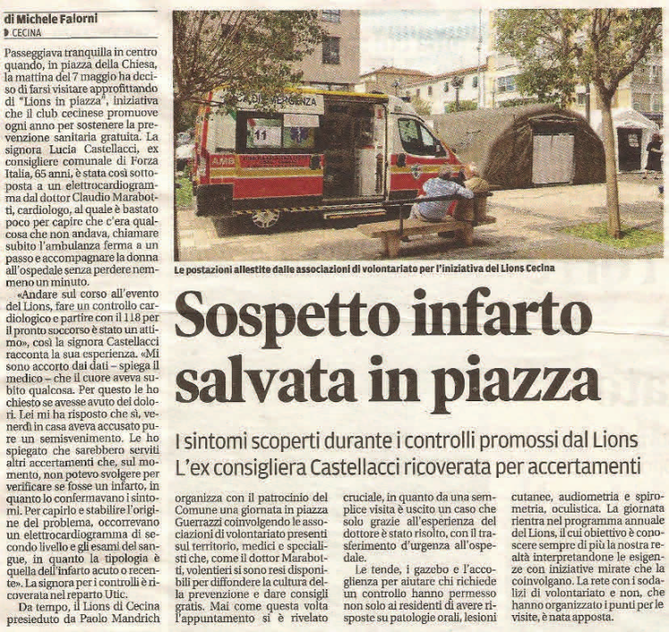 Sospetto infarto, salvata in piazza