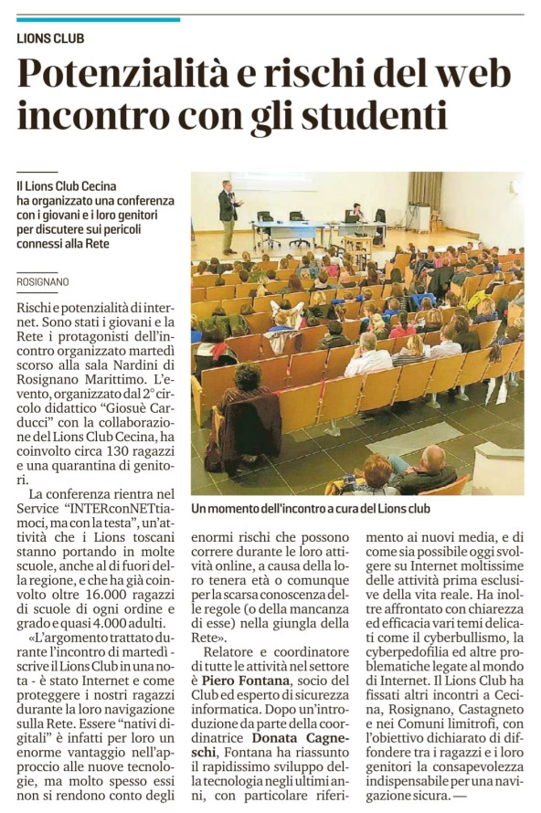 Potenzialita' e rischi del web: incontro con gli studenti