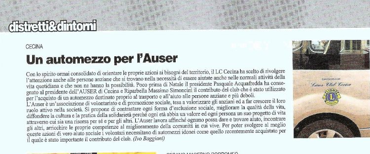 Mensile LION febbraio 2019 - Un automezzo per l'Auser
