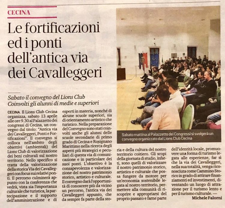 Il Tirreno 12 aprile 2019 - Le fortificazioni e i ponti dell'antica via dei Cavalleggeri