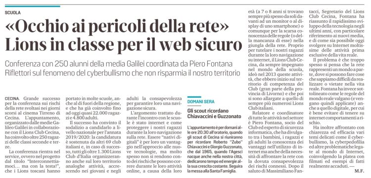 Il Tirreno - «Occhio ai pericoli della rete», Lions in classe per il web sicuro