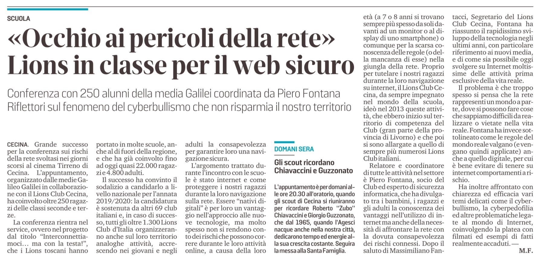 Il Tirreno - «Occhio ai pericoli della rete», Lions in classe per il web sicuro