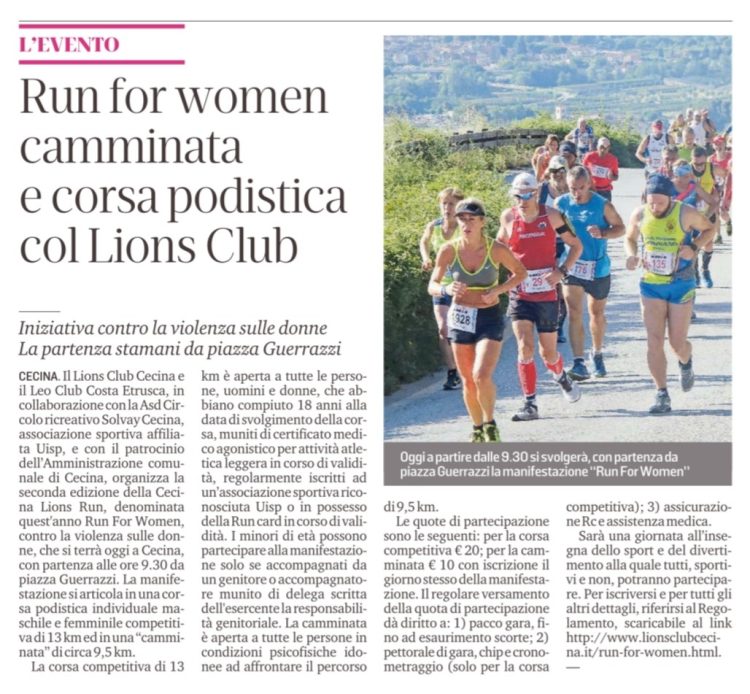 Il Tirreno - Run for women, camminata e corsa podistica col Lions Club