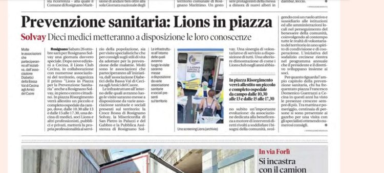 Il Tirreno - Prevenzione sanitaria: Lions in piazza