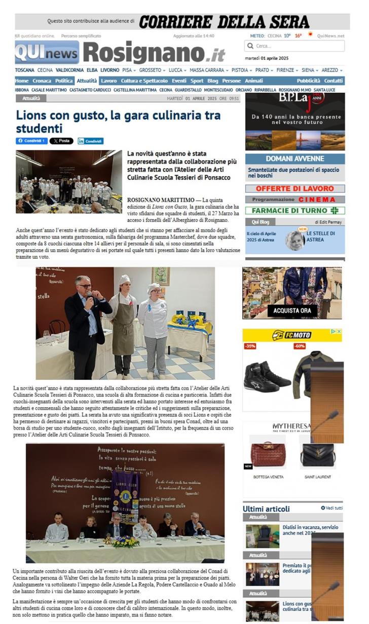 QuiNews Rosignano - Lions con gusto, la gara culinaria tra studenti