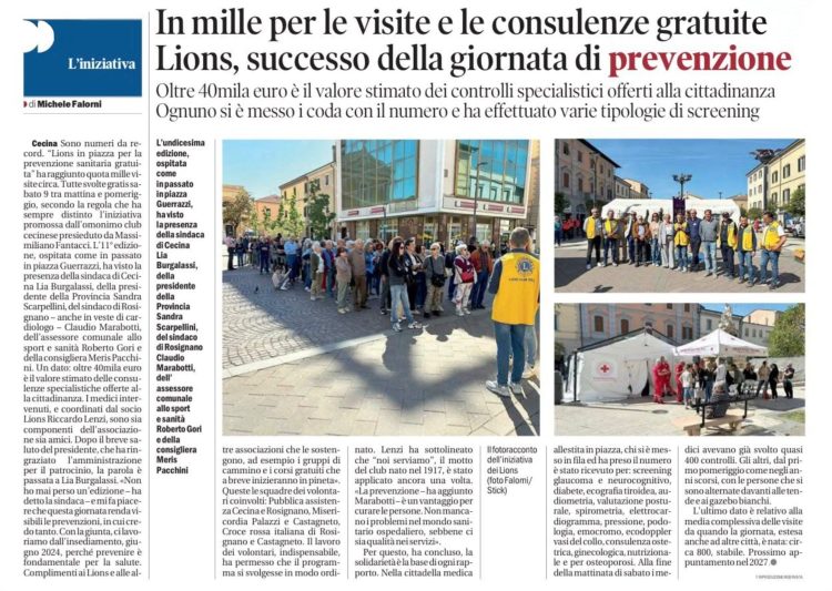 In mille per le visite e le consulenze gratuite - Lions, successo della giornata di prevenzione